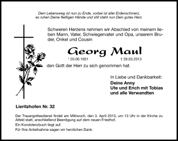 Traueranzeige von Heinz Maul von Hersbrucker Zeitung